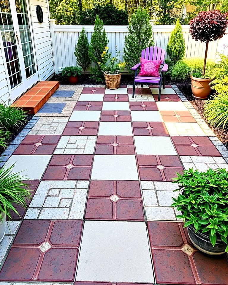 playful checkerboard layout - 40 Paver Patio Ideas