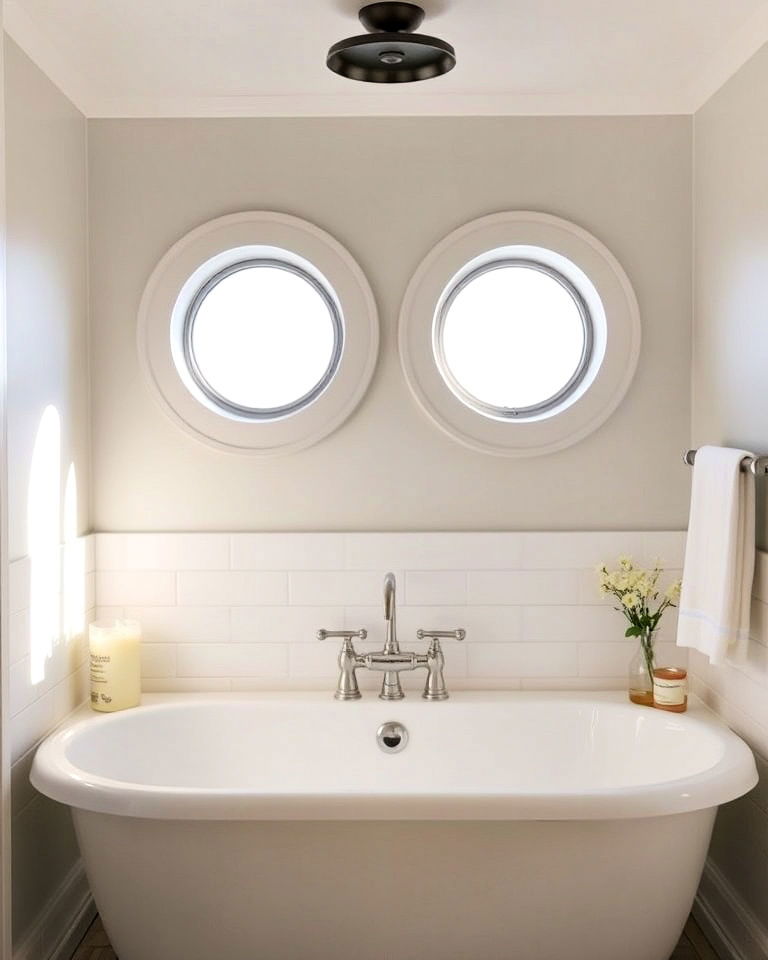 playful circular porthole windows - 20 Windows Above Bathtub Ideas