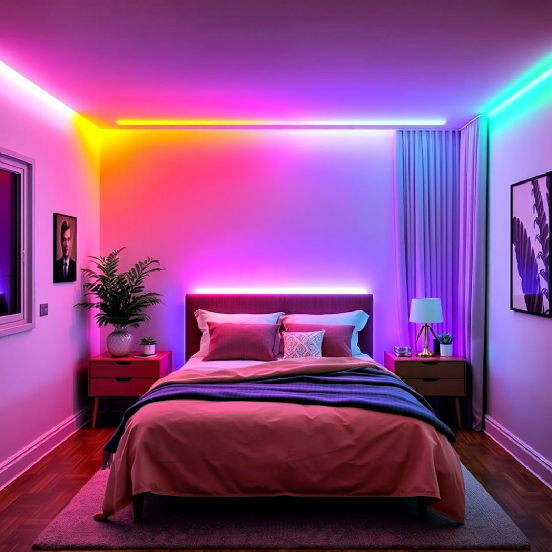 playful color changing led lights - 40 Bedroom Lighting Ideas
