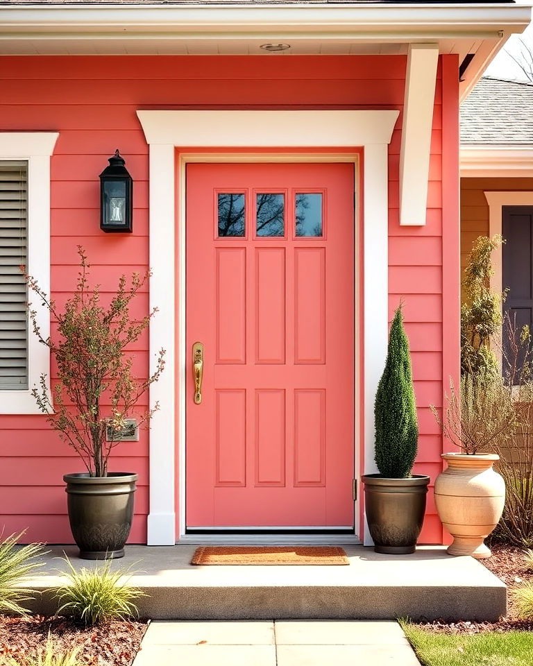 playful coral pink mid century front door - 20 Mid Century Front Door Colors