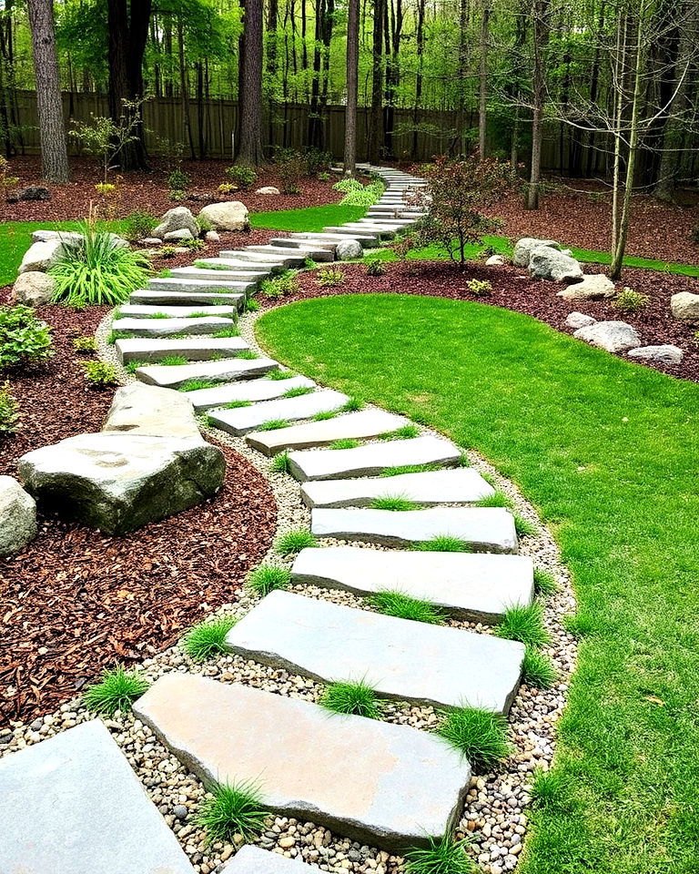 playful curving stepping stone path - 25 Curved Walkway Ideas