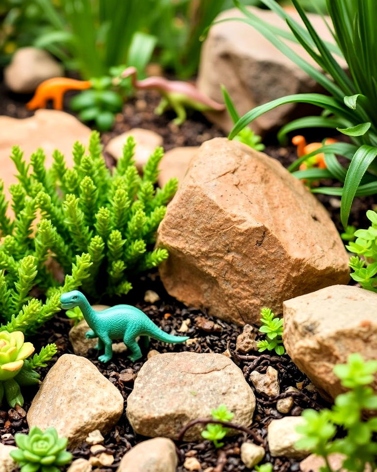 playful dino hide and seek statues - 20 Dinosaur Garden Ideas