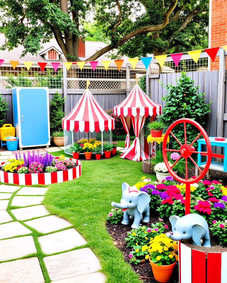 playful dumbo themed circus garden - 20 Disney Garden Ideas