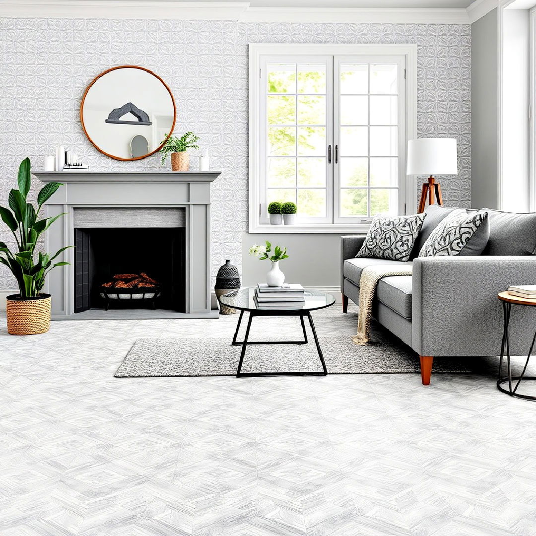 playful grey patterned vinyl flooring - 25 Grey Flooring Living Room Ideas