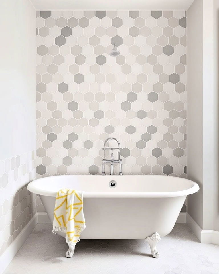 playful hexagon tiles for a modern twist - 40 Bathtub Tile Ideas