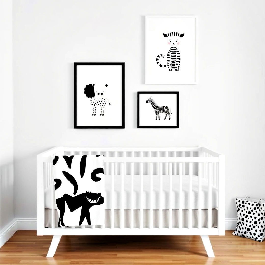 playful monochrome animal wall art - 25 Black and White Nursery Ideas