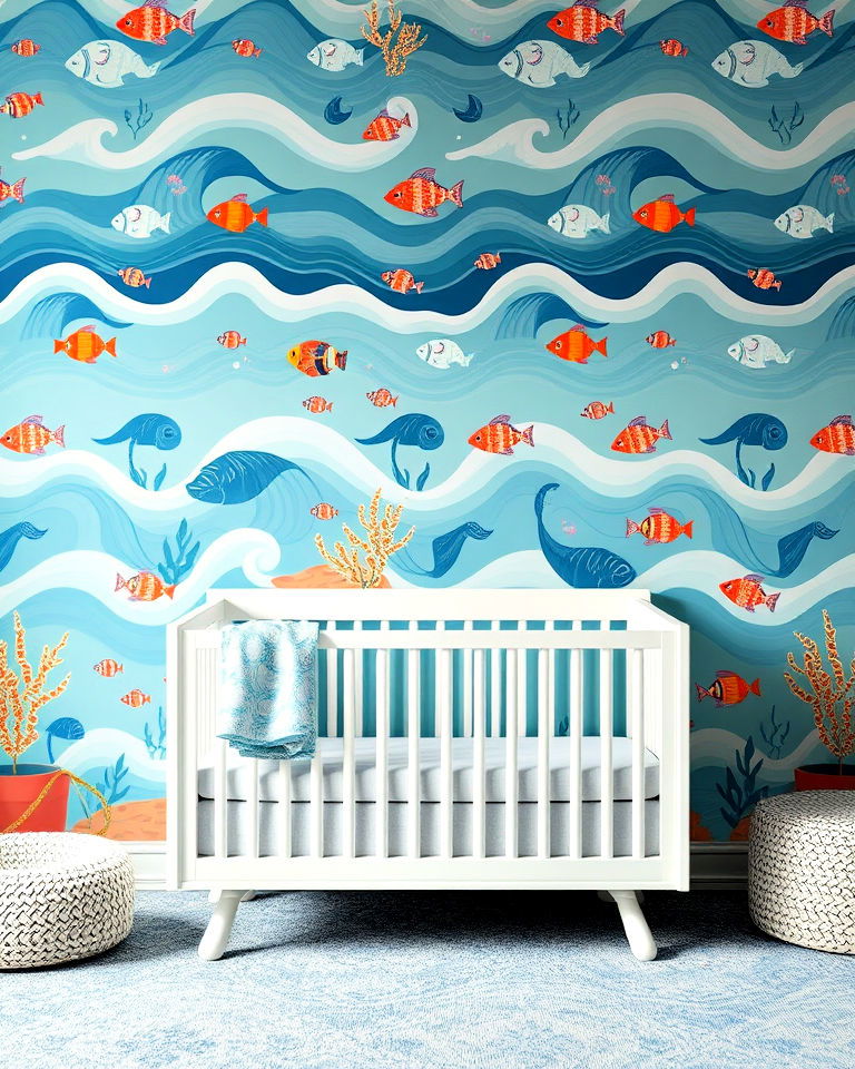 playful ocean themed wallpaper - 20 Ocean-themed Nursery Ideas