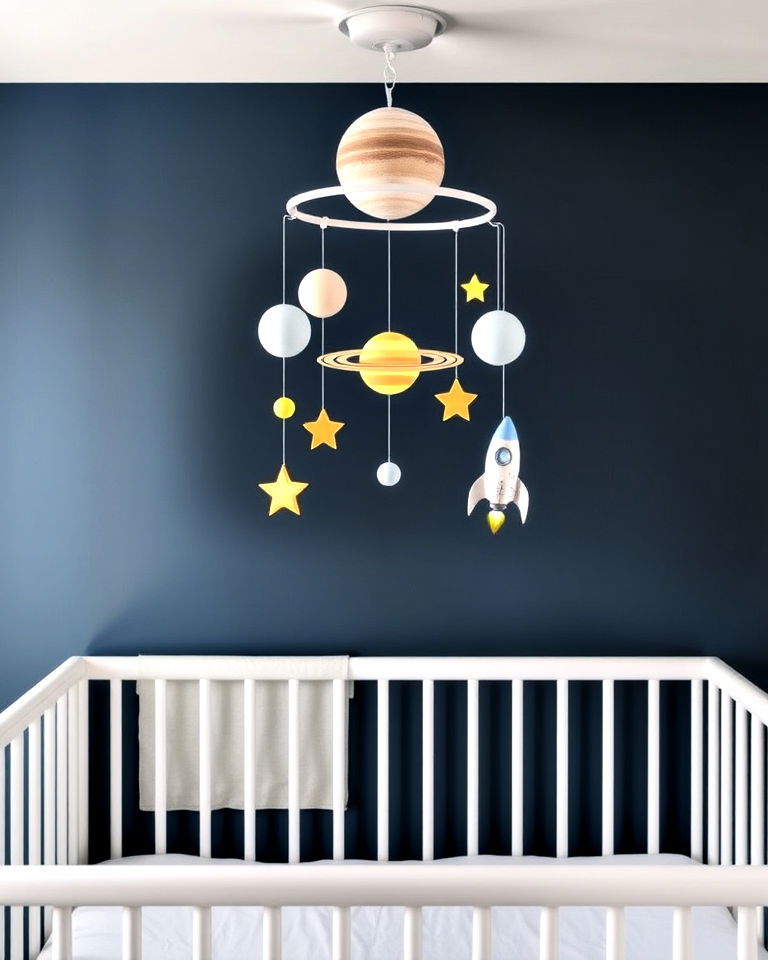 playful outer space mobile for nursery - 20 Space-themed Nursery Ideas