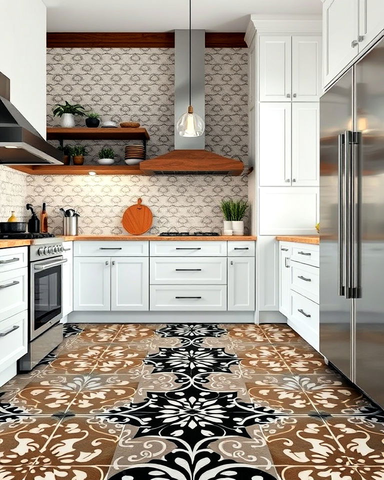 playful patterned concrete tiles for kitchen - 25 Concrete Floor Kitchen Ideas