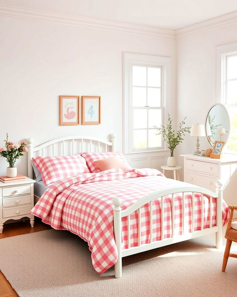 playful pink and white checkered bedding - 25 Pink and White Bedroom Ideas