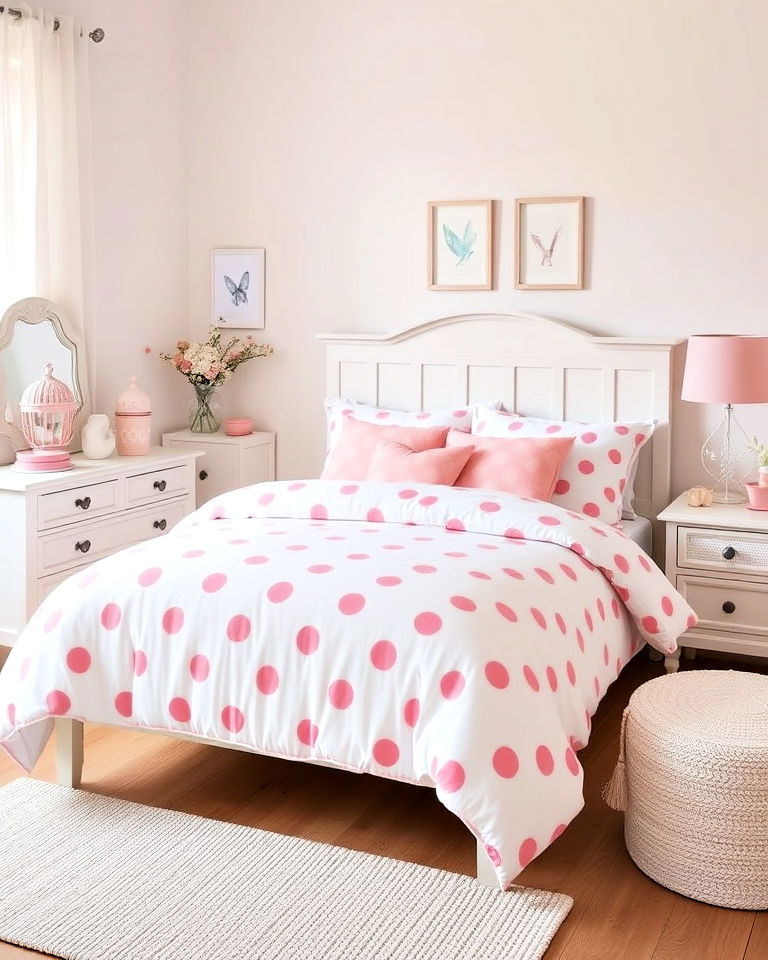 playful pink and white polka dot bedding - 25 Pink and White Bedroom Ideas