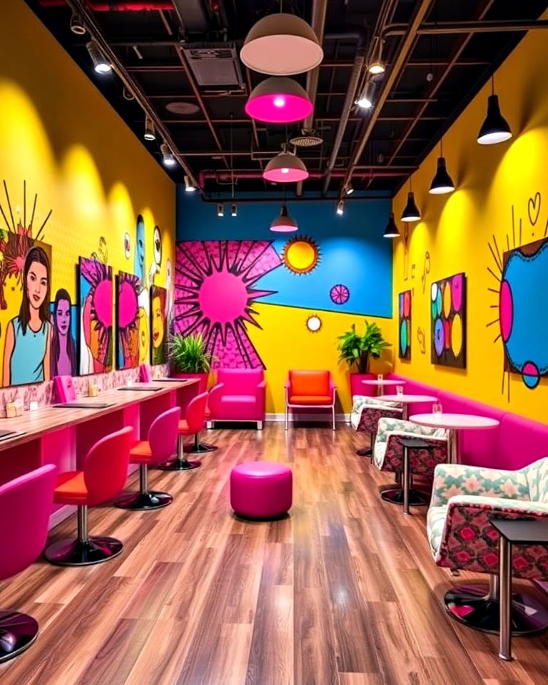 playful pop art inspired decor - 30 Nail Salon Interior Design Ideas