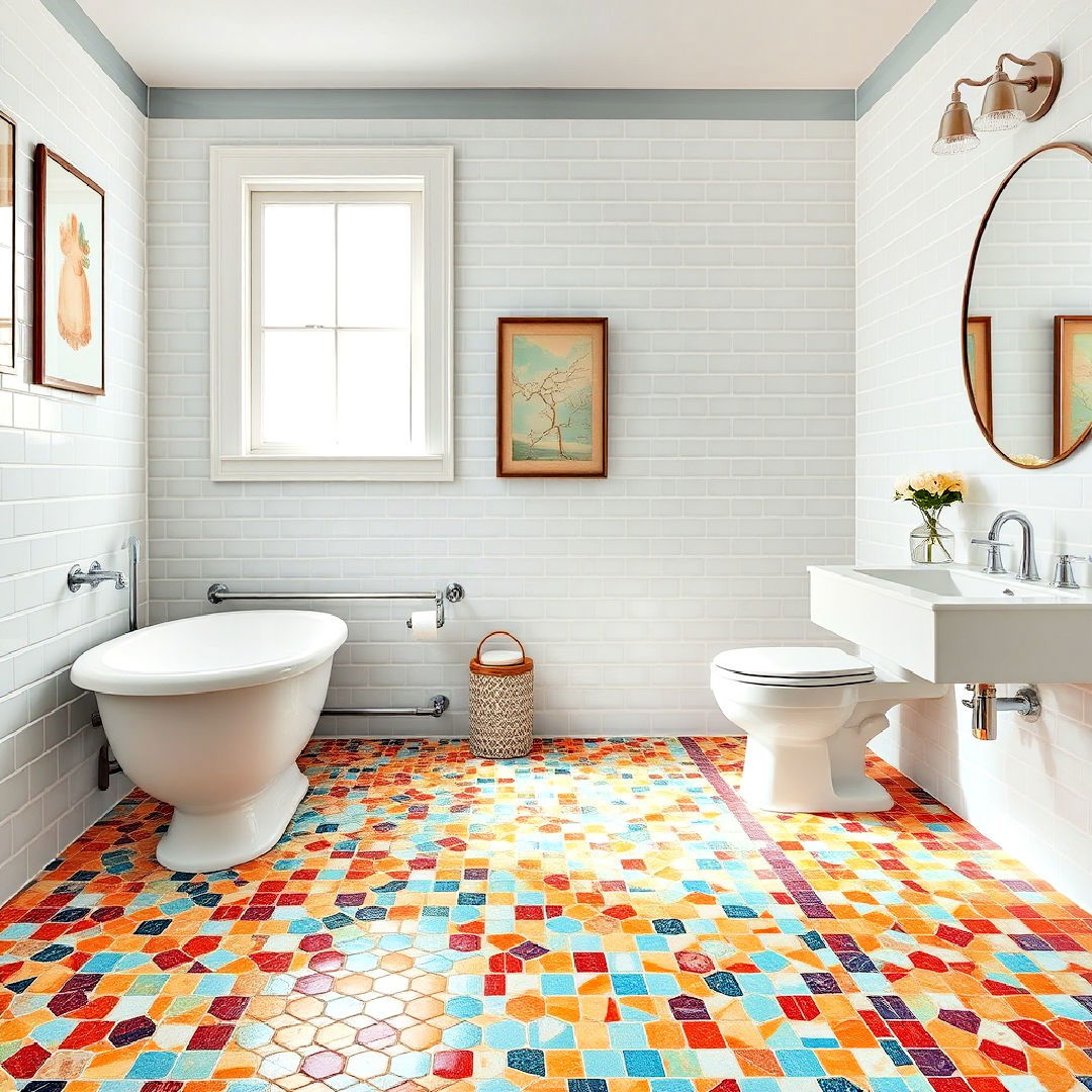 playful rainbow tile design - 25 Colorful Bathroom Ideas