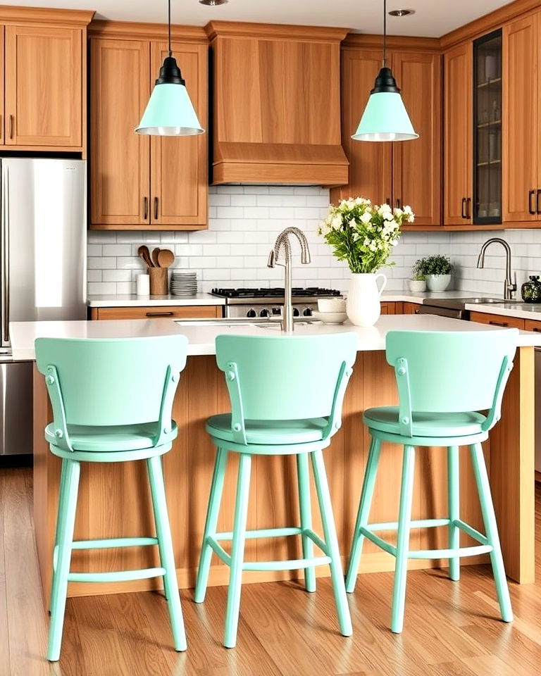 playful seafoam green bar stools - 15 Seafoam Green Kitchen Ideas