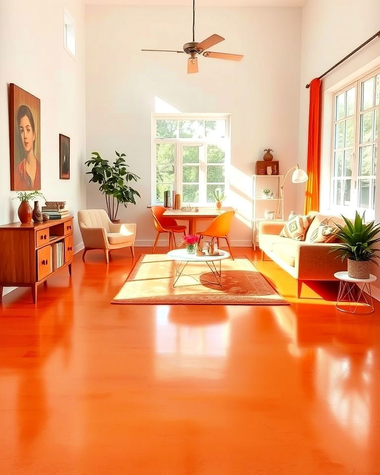 playful sunrise orange stained concrete floor - 25 Stained Concrete Floors