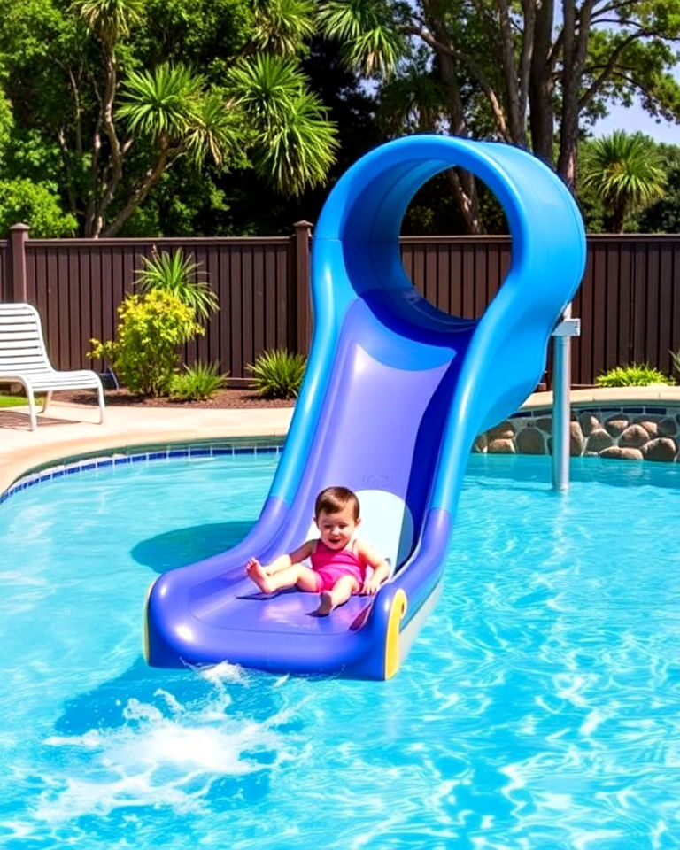 playful water slide pool for family fun - 40 Swimming Pool Ideas