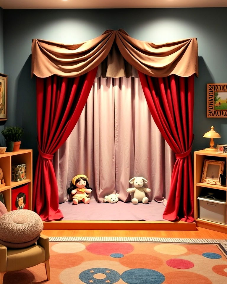 playroom with DIY puppet theater - 40 Playroom Ideas