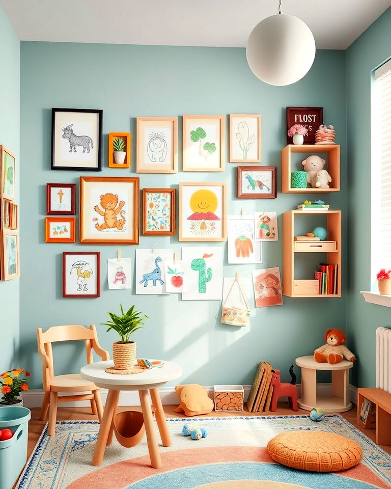 playroom with mini art gallery - 40 Playroom Ideas