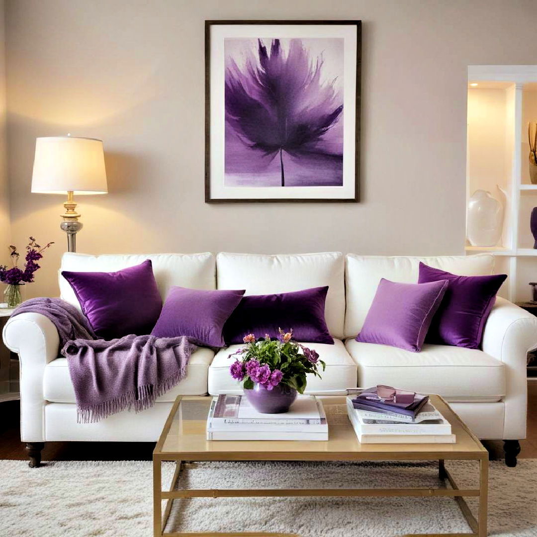 plush throw pillows for purple living room - 25 Purple Living Room Ideas