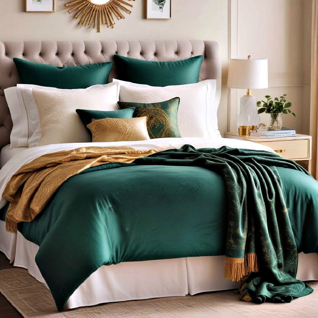 plush throws and blankets - 20 Emerald Green and Gold Bedroom Ideas