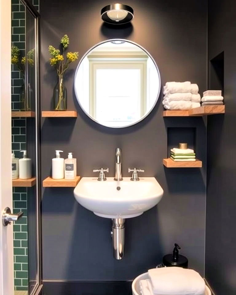 pocket storage for small ensuite - 25 Small Ensuite Design Ideas