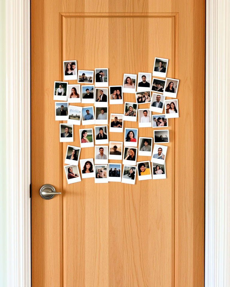polaroid picture collage to add personality - 25 Bedroom Door Decorating Ideas