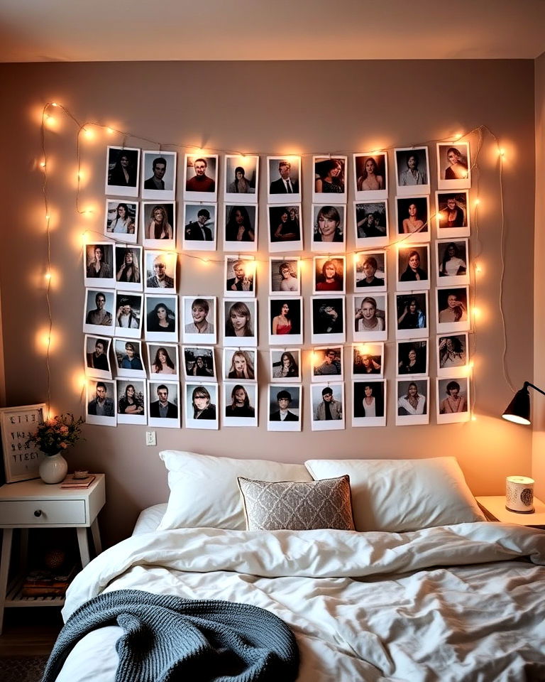 polaroid wall display - 20 Taylor Swift Themed Bedroom Decor Ideas