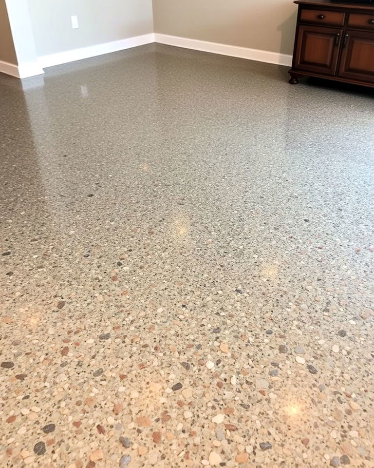 polished aggregate concrete floor for basement - 20 Concrete Basement Floor Ideas