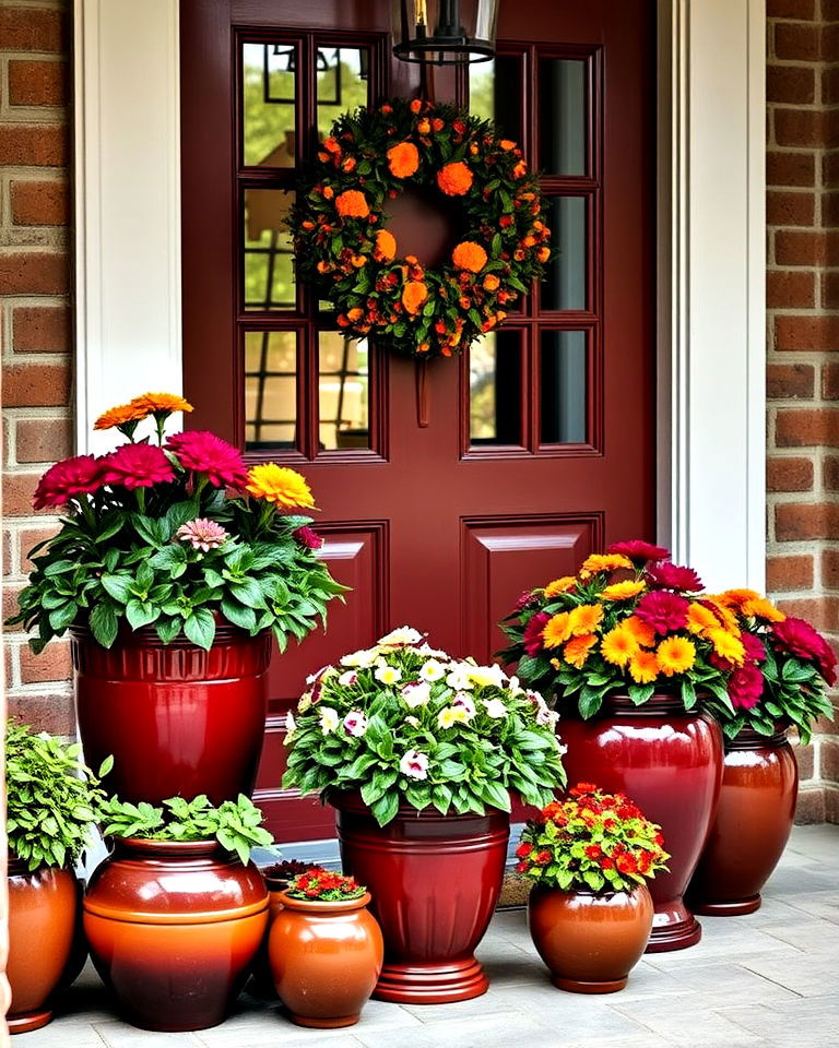 polished ceramic pot planter - 40 Fall Planter Ideas