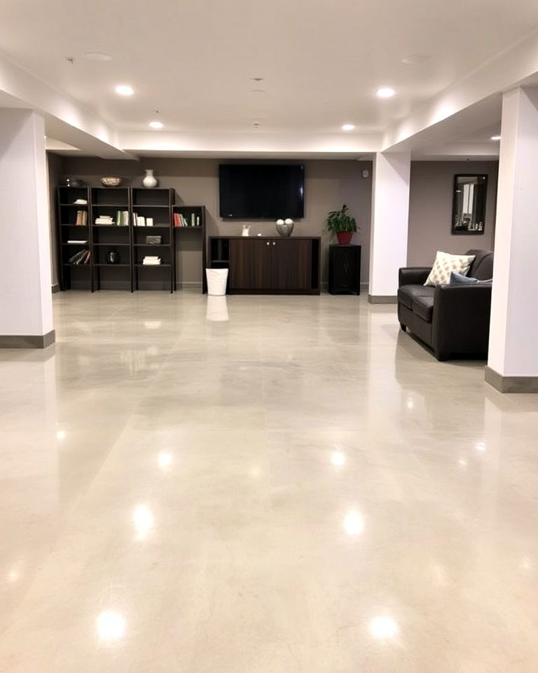 polished concrete floor for basement - 20 Concrete Basement Floor Ideas