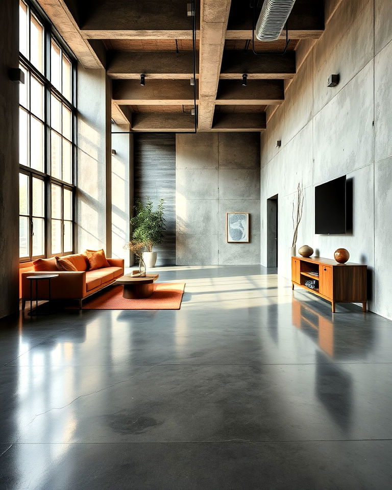 polished concrete floor for brutalism interior - 20 Brutalism Interior Design Ideas