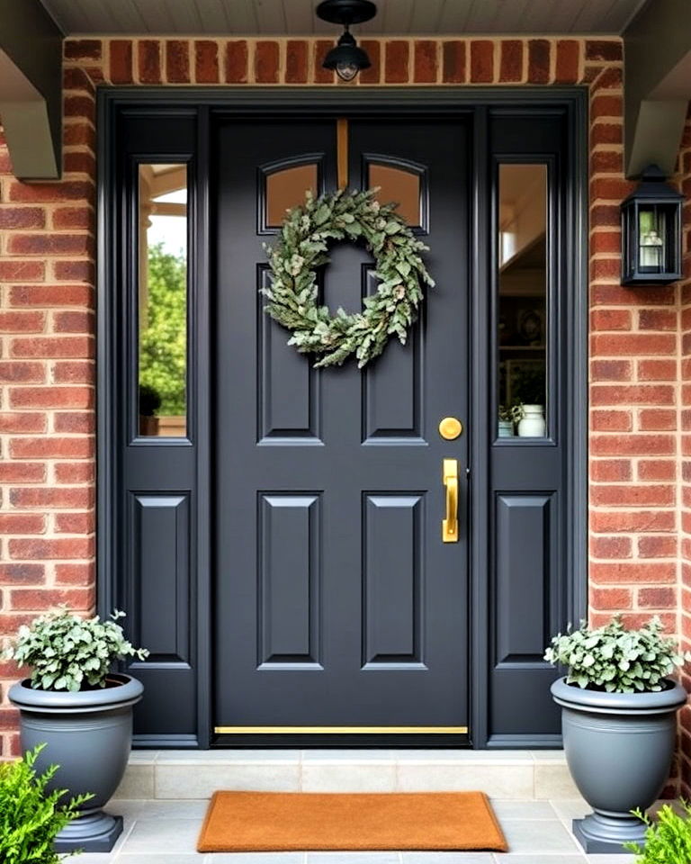 polished hardware for charcoal grey door - 25 Grey Front Door Ideas
