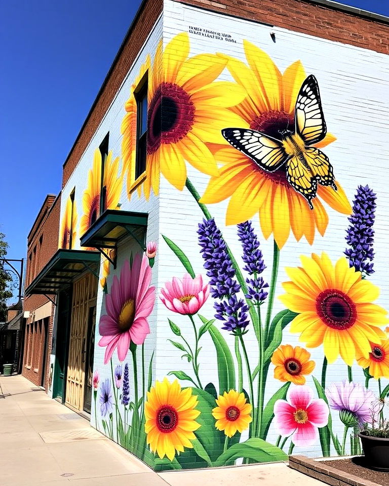 pollinator friendly patterns on building - 20 Flower Murals on Buildings