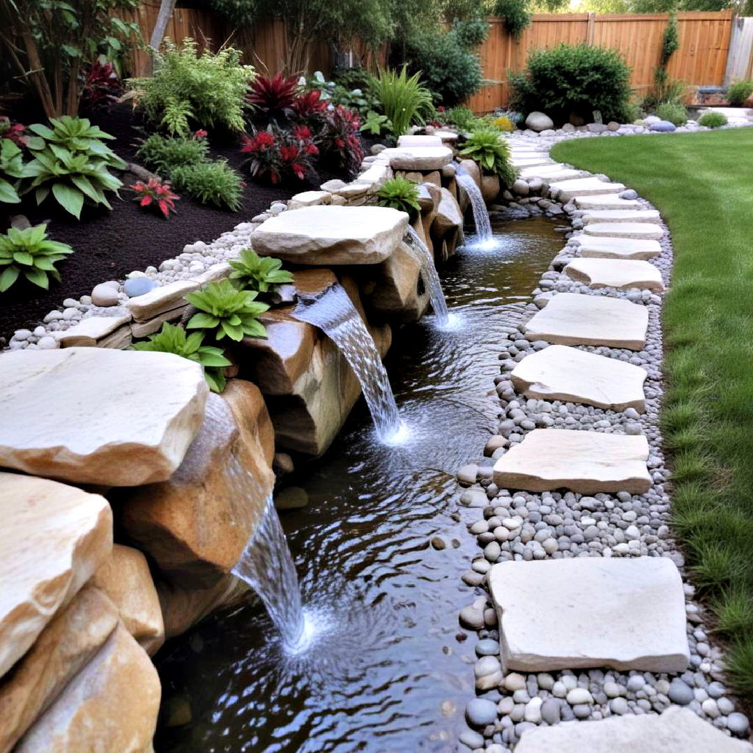 pondless waterfall along the garden path - 15 Pondless Waterfall Ideas