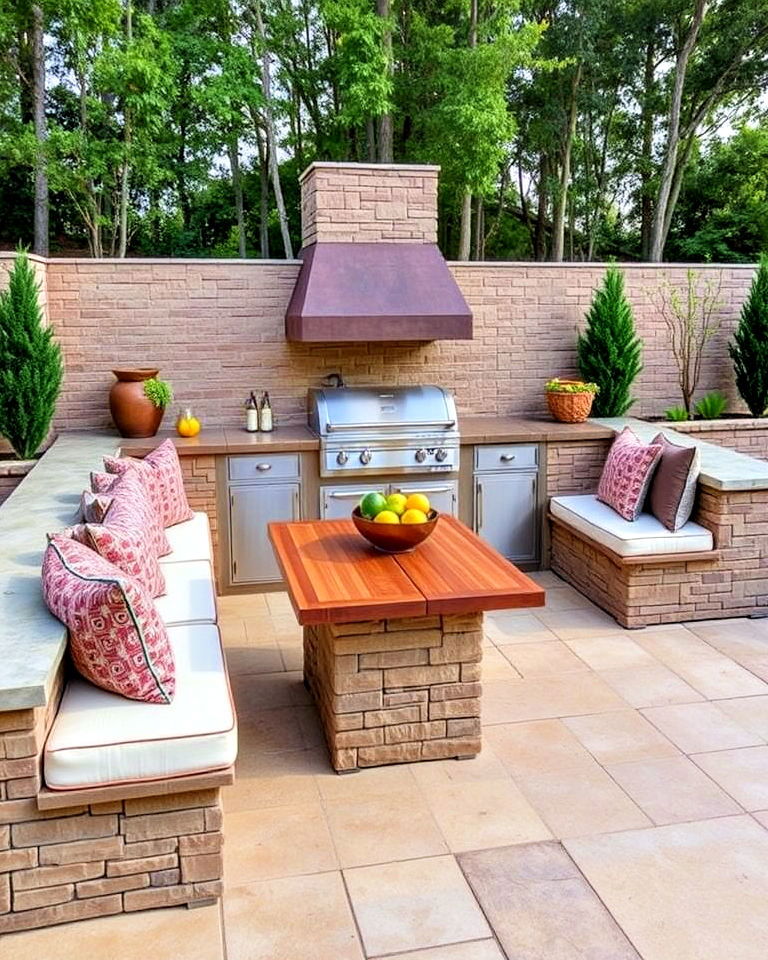 pool house kitchen with built in seating - 20 Pool House With Outdoor Kitchen Ideas