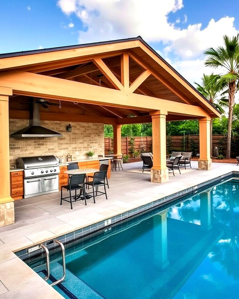 pool house with an open air pavilion - 20 Pool House With Outdoor Kitchen Ideas