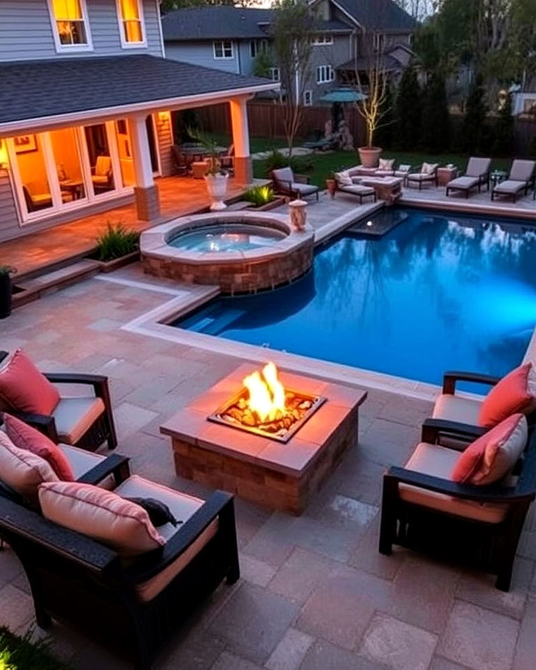 pool with fire pit for cozy evening - 20 Rectangle Pool With Hot Tub