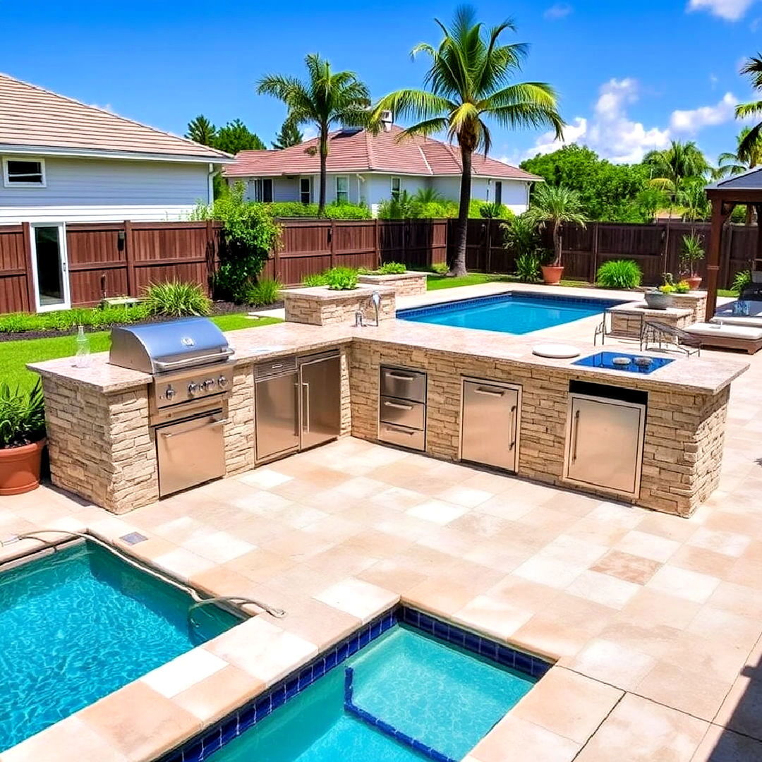 poolside l shaped outdoor kitchen - 20 L Shaped Outdoor Kitchen Ideas