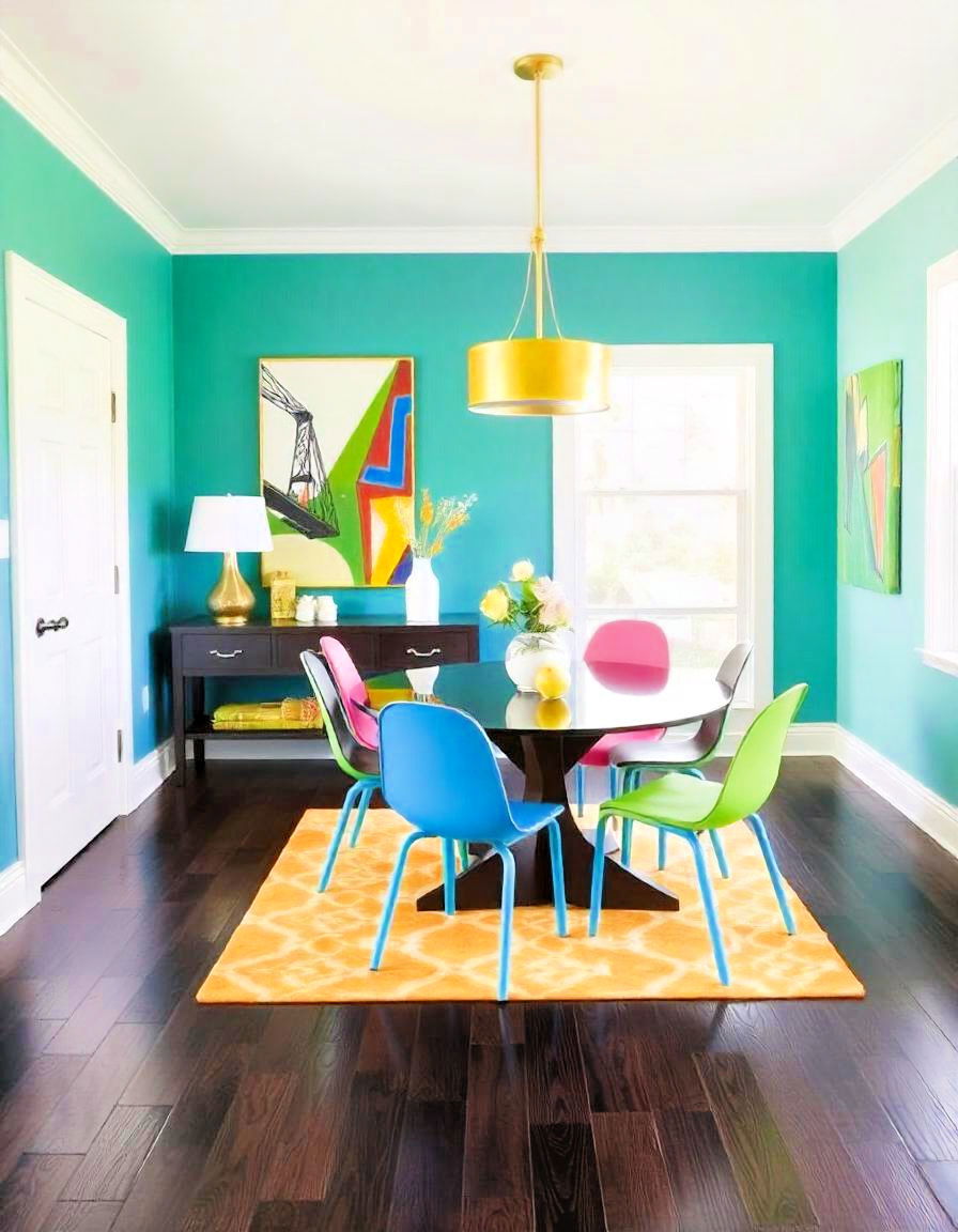 pops of color for dark floor dining room - 15 Dark Wood Floor Dining Room Ideas