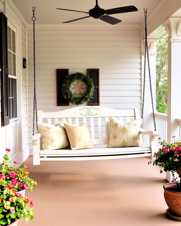 porch swing to add a touch of nostalgia - 30 Colonial Front Porch Ideas
