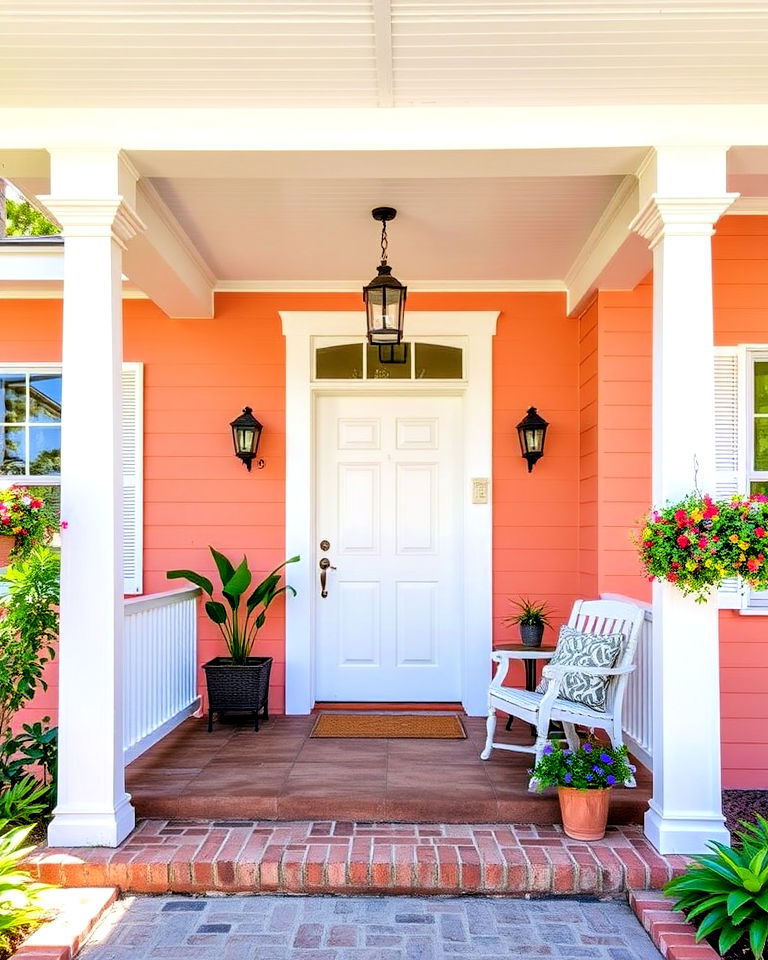 porch with cheerful peach paint - 20 Porch Paint Colors