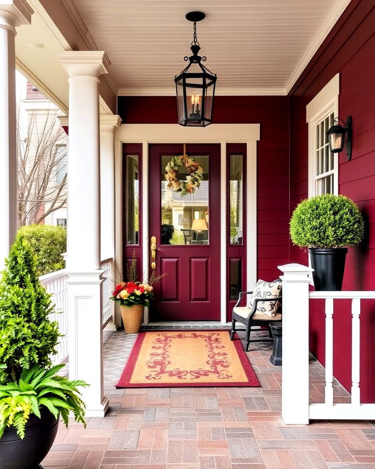 porch with deep burgundy paint - 20 Porch Paint Colors