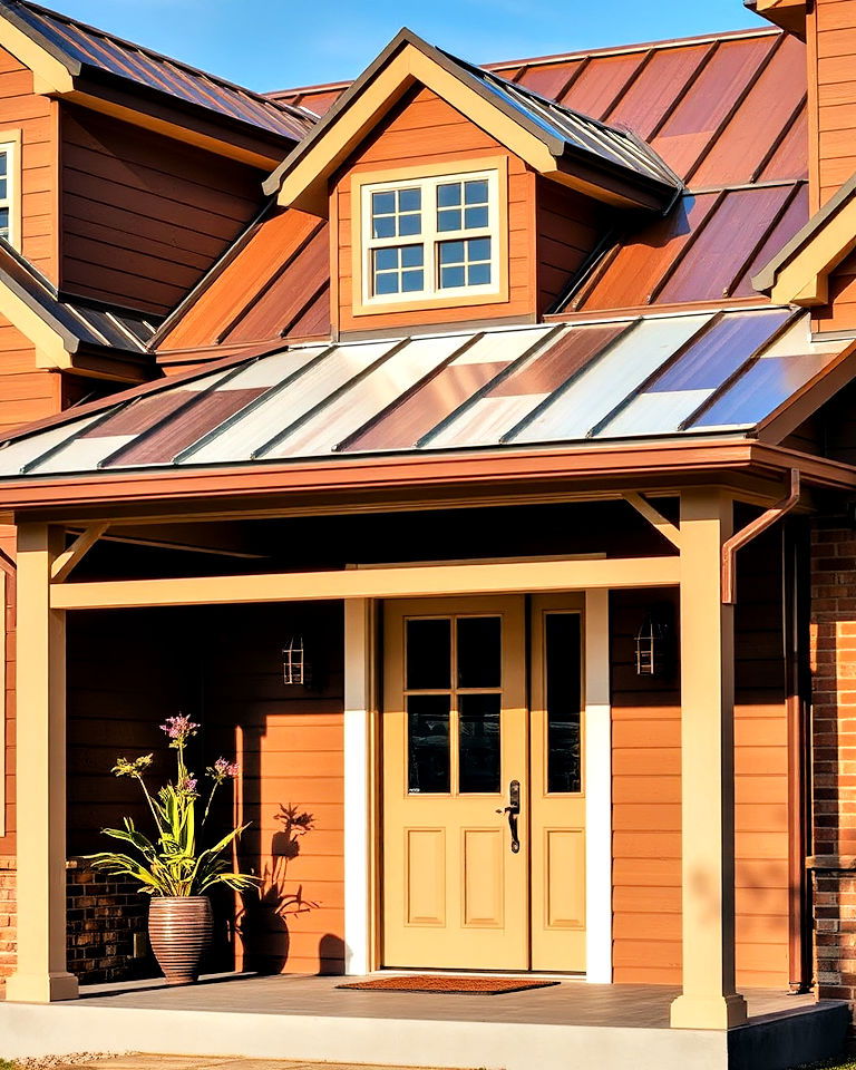 porch with multi toned metal roof - 30 Metal Roof Porch Design Ideas