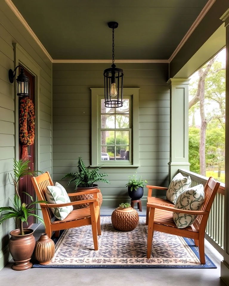 porch with olive green paint - 20 Porch Paint Colors
