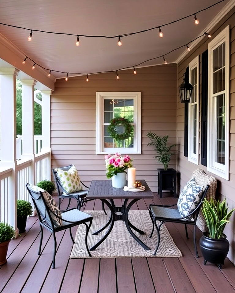 porch with outdoor dining area - 25 Raised Ranch Front Porch Ideas