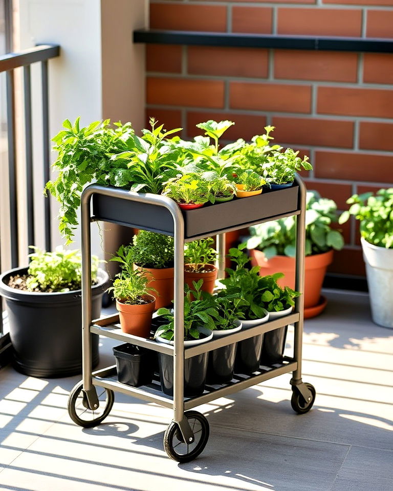 portable balcony herb cart - 20 Balcony Herb Garden Ideas