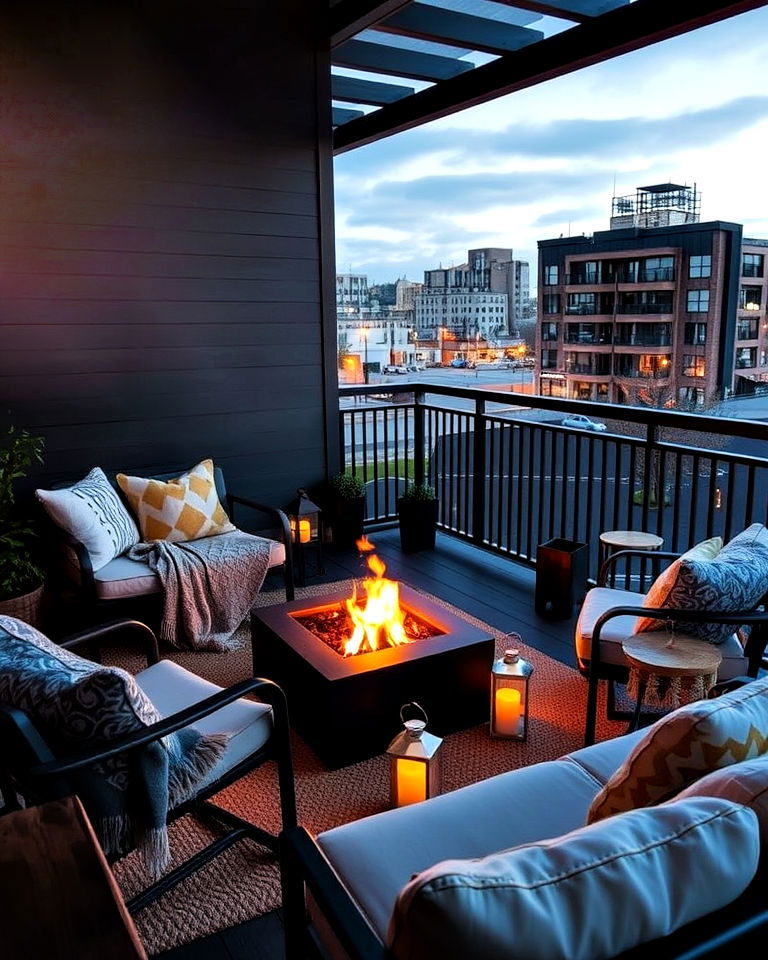 portable fire pit lounge - 20 Loft Balcony Ideas