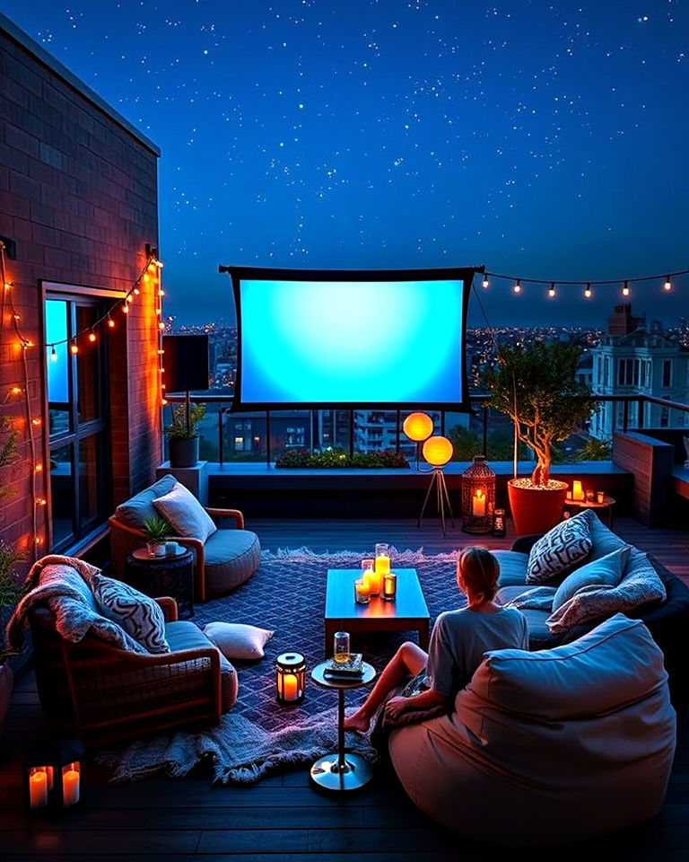 portable outdoor movie setup - 20 Penthouse Balcony Ideas