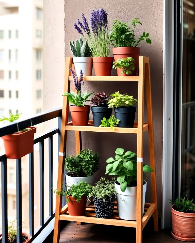 portable tiered herb plant stand - 20 Balcony Herb Garden Ideas