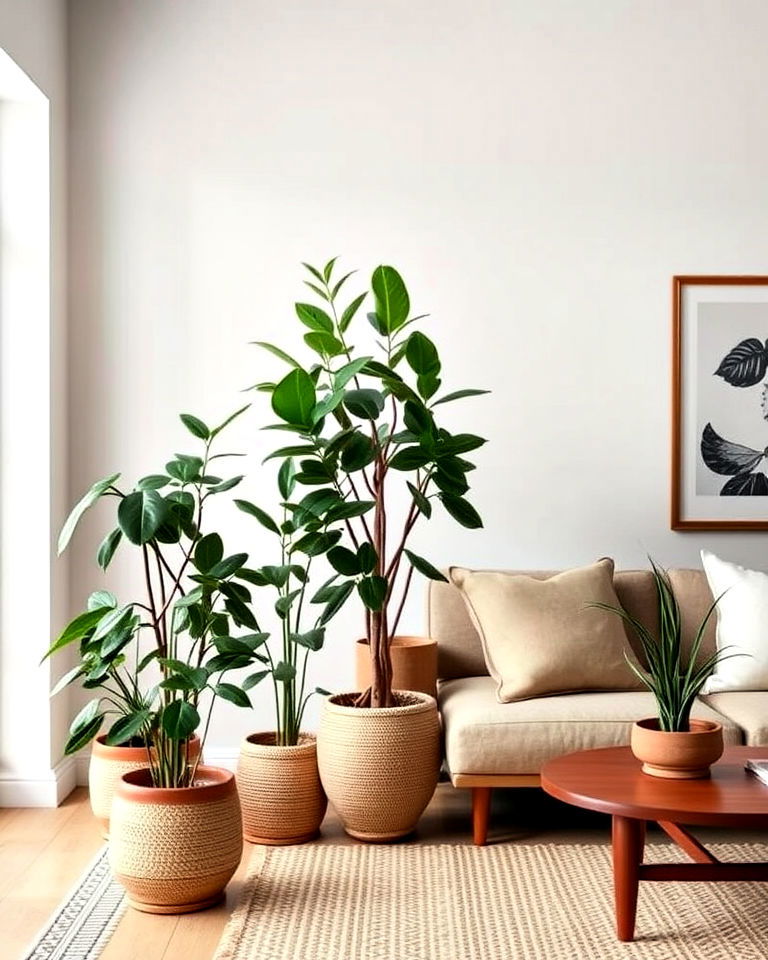 potted indoor plants for rustic living room - 30 Rustic Scandinavian Living Room Ideas